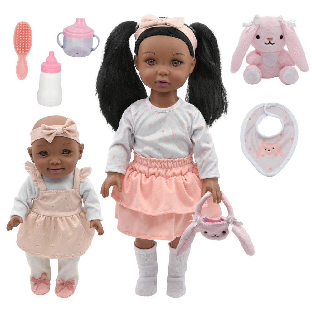 Little Darlings Interactive Sweet Sisters Dolls with Bunny Set - 18" and 12" Dolls