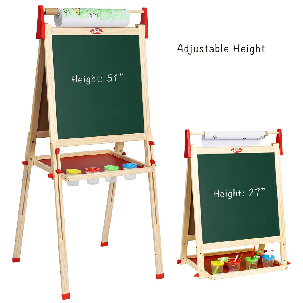 Easy Playhouse Easel for Kids, Wooden Whiteboard & Chalkboard Easel, Ages 3+