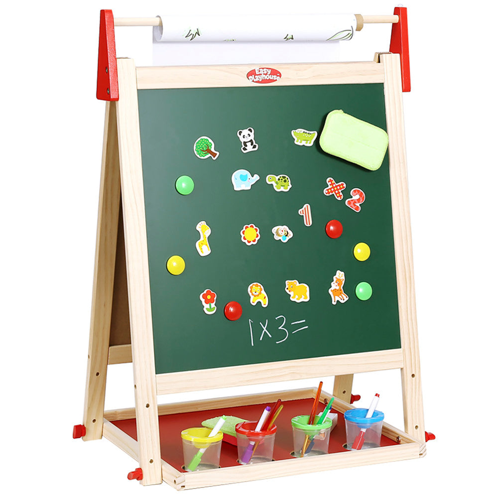 Easy Playhouse Easel for Kids, Wooden Whiteboard & Chalkboard Easel, Ages 3+