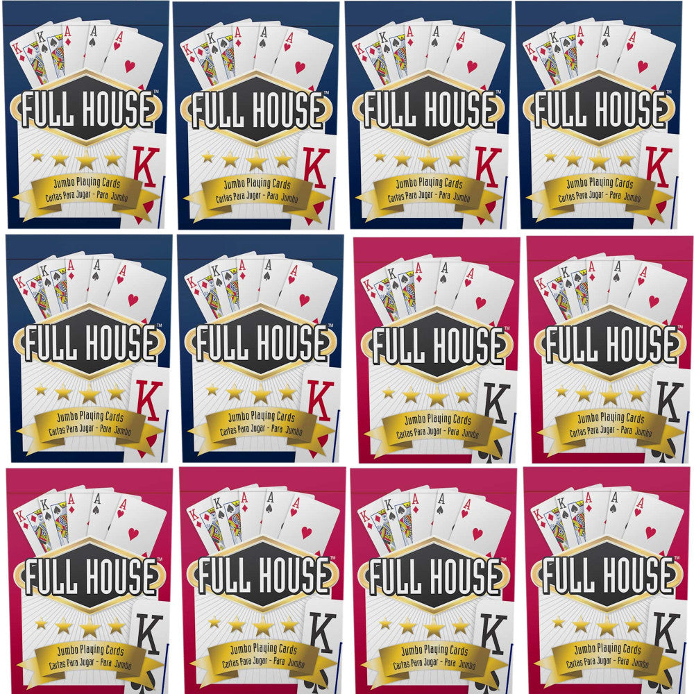 Full House Jumbo Index Playing Cards, 12-Pack, 6 Red & 6 Blue Decks