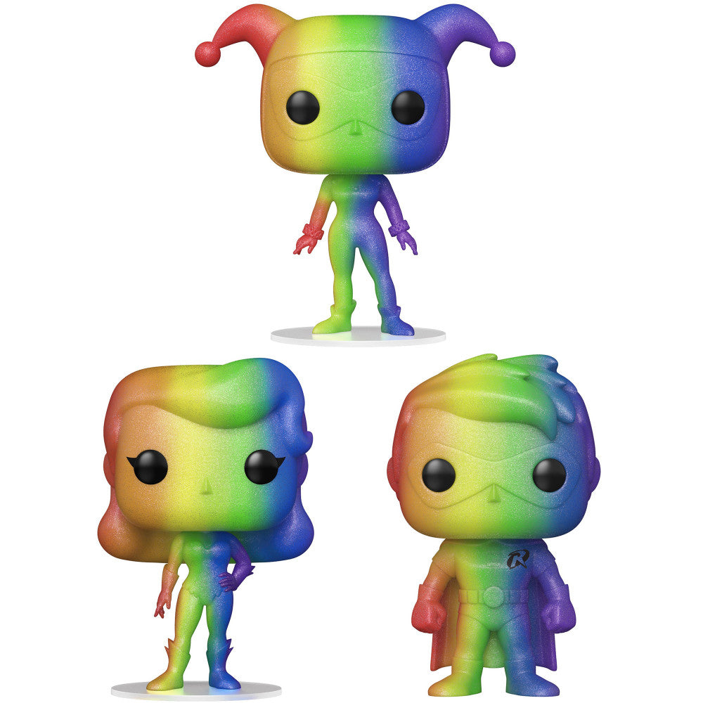 Funko Pop! DC Pride Rainbow Glitter 3.75" Collectors Set - Harley Quinn, Poison Ivy, Robin