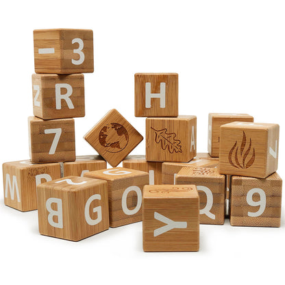 Kinderfeets: Bamboo ABC Blocks - 18pc Set, Build & Stack Toy