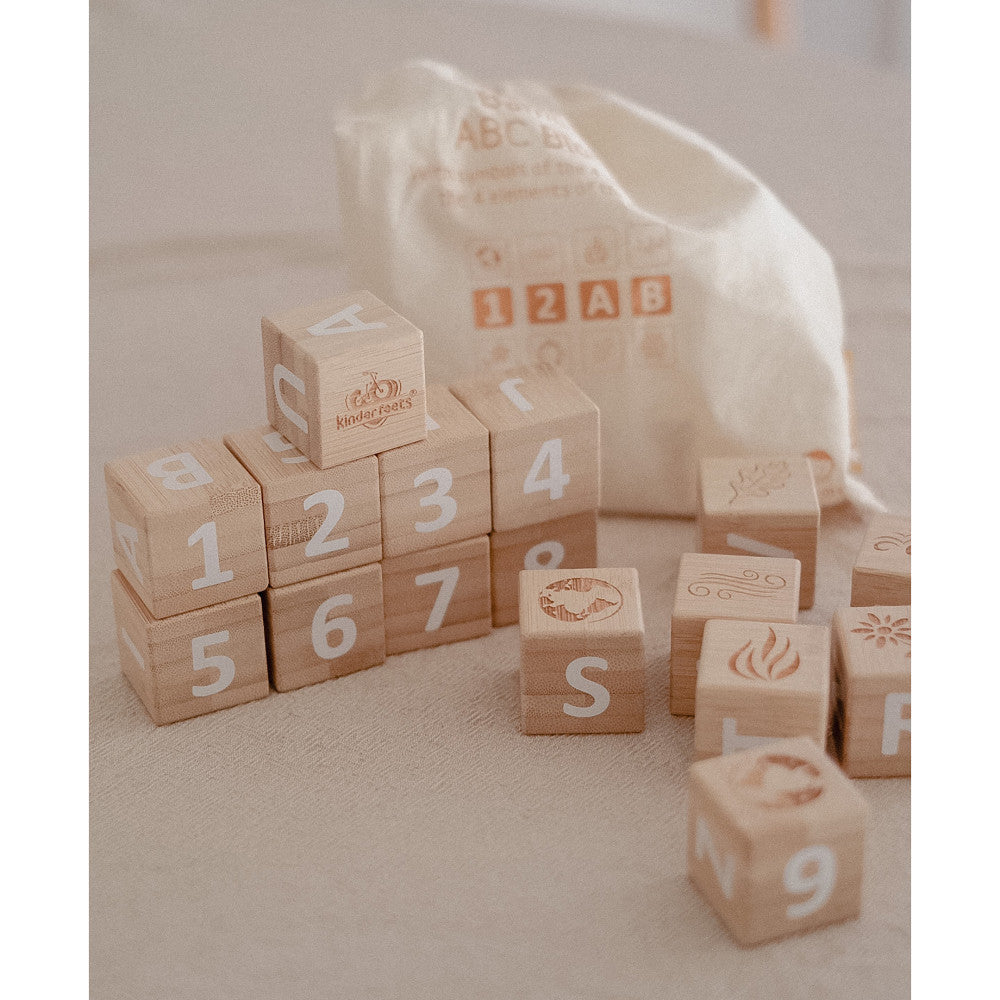 Kinderfeets: Bamboo ABC Blocks - 18pc Set, Build & Stack Toy