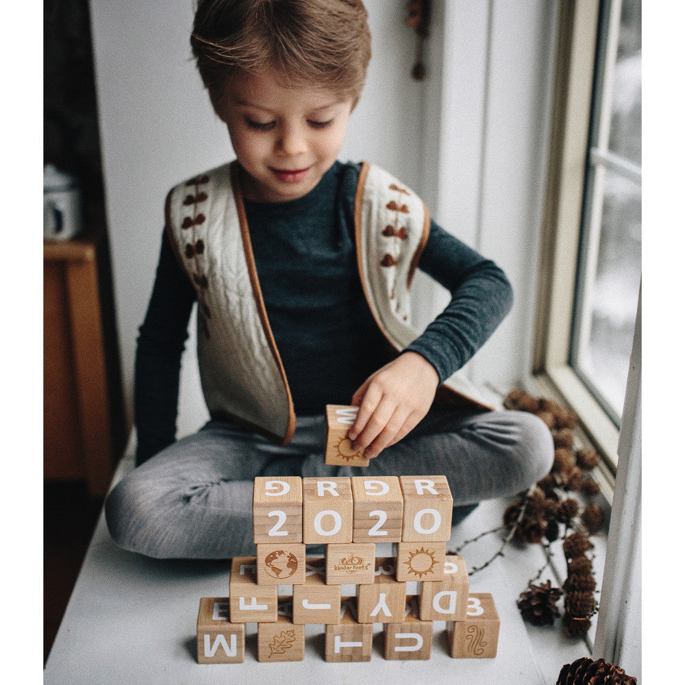 Kinderfeets: Bamboo ABC Blocks - 18pc Set, Build & Stack Toy