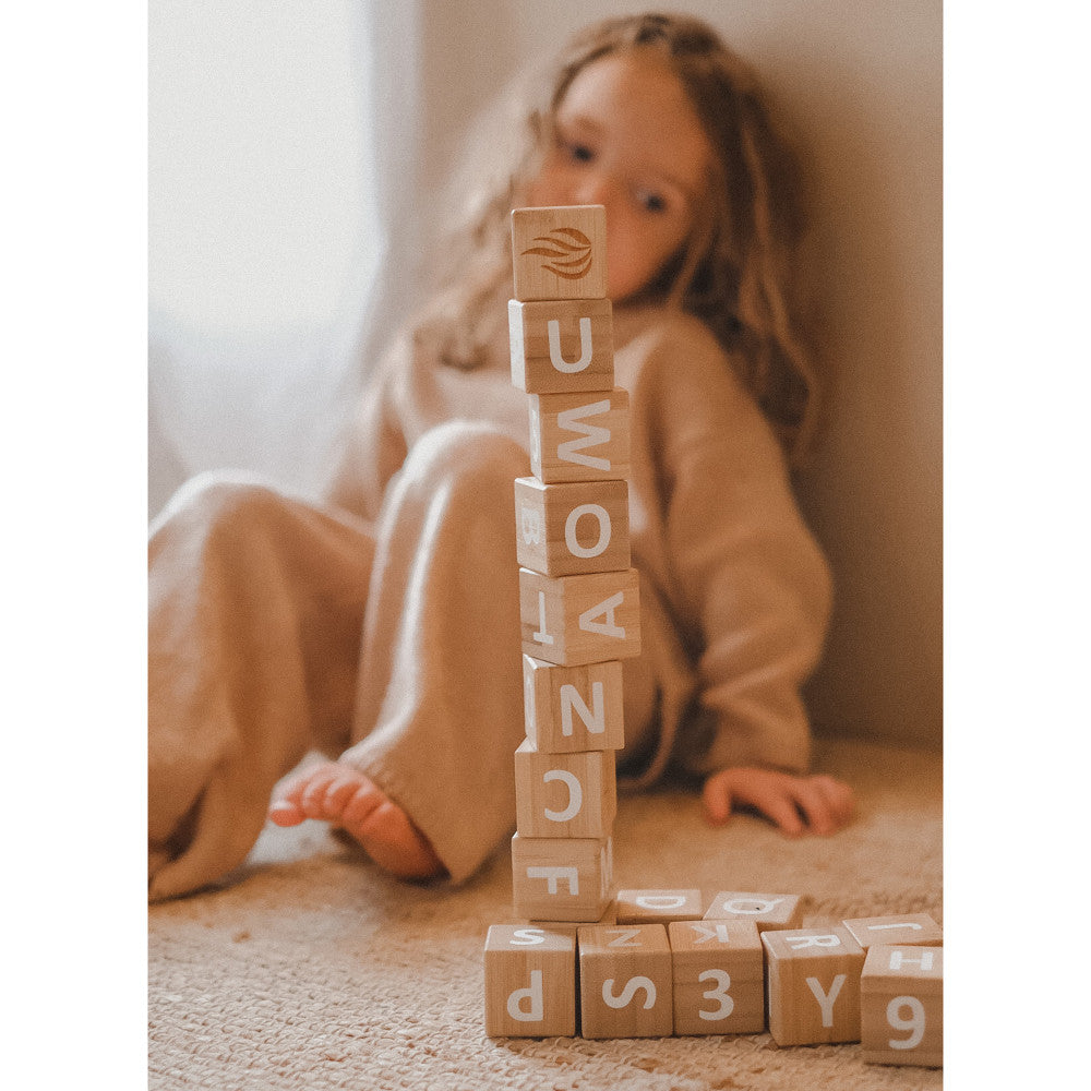 Kinderfeets: Bamboo ABC Blocks - 18pc Set, Build & Stack Toy