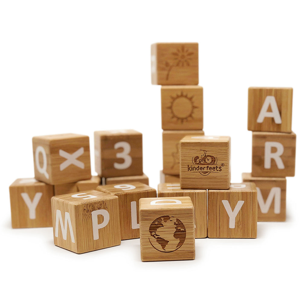 Kinderfeets: Bamboo ABC Blocks - 18pc Set, Build & Stack Toy