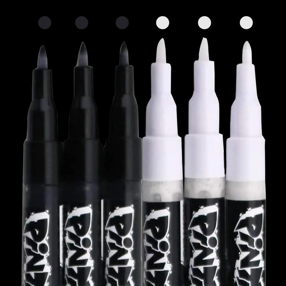 Pintar: Acylic Paint Markers: Black & White - Extra Fine Tip .7mm, 6 Pack