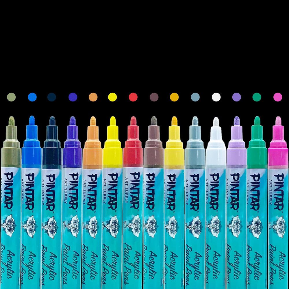 Pintar: Acrylic Paint Markers - Medium Point 5mm, 14 Pack - Bright Opague Colors