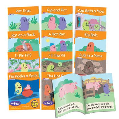 Junior Learning 12-Piece Decodable Readers Set - The Pods Phase 2 Letter Sounds