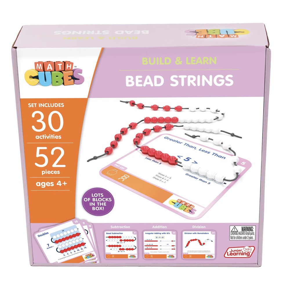 Junior Learning Mathcubes Bead Strings - 30 Activity Math Learning Set