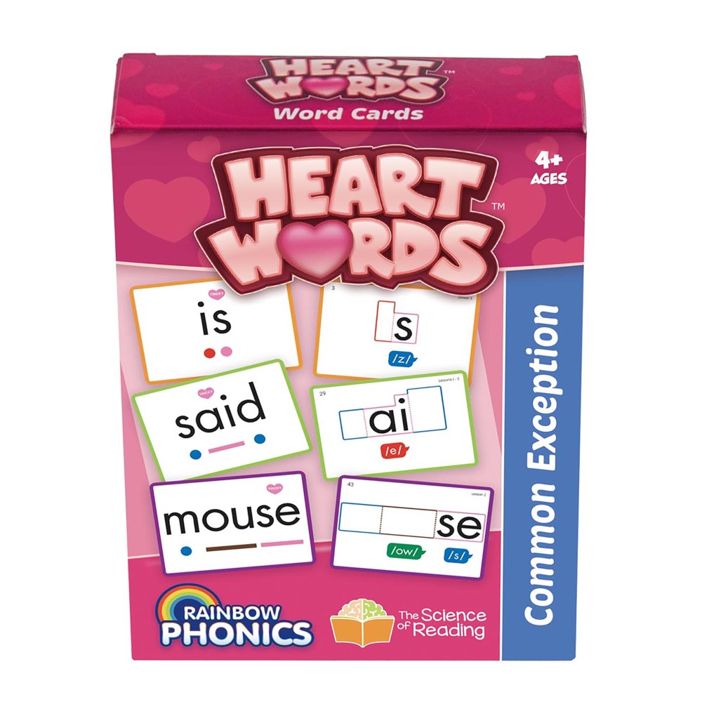 Junior Learning Rainbow Phonics Heart Words - 93 Educational Word Cards