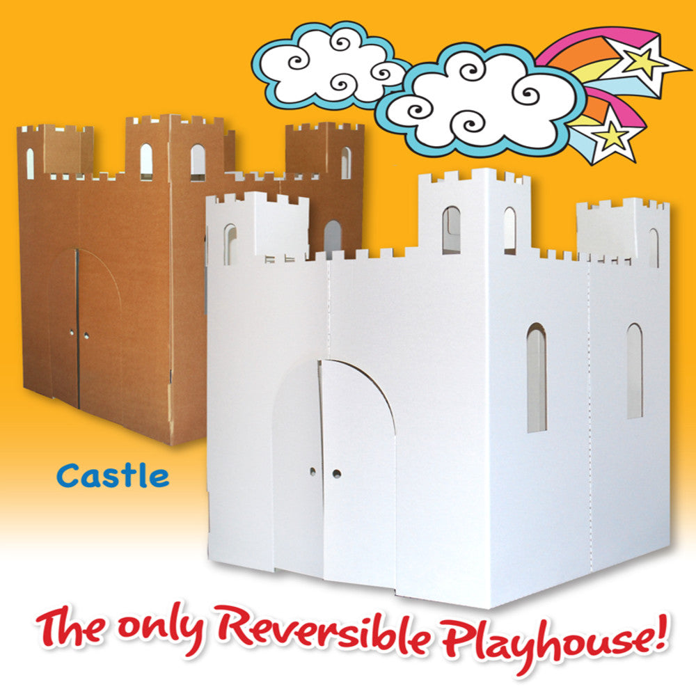 Easy Playhouse Blank Castle - Creative Cardboard Fort for Coloring and Personalization, Indoor & Outdoor Play, Made in USA, Ages 3+