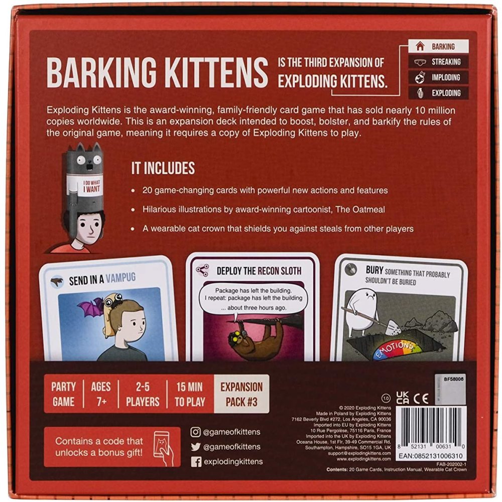 Exploding Kittens Barking Kittens Expansion Pack Card Game