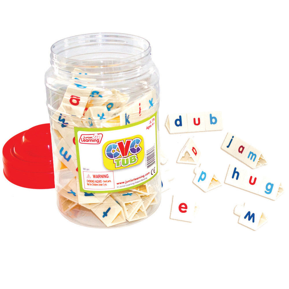 Junior Learning CVC Tri-Blocks Tub - Word Building Set for Early Readers