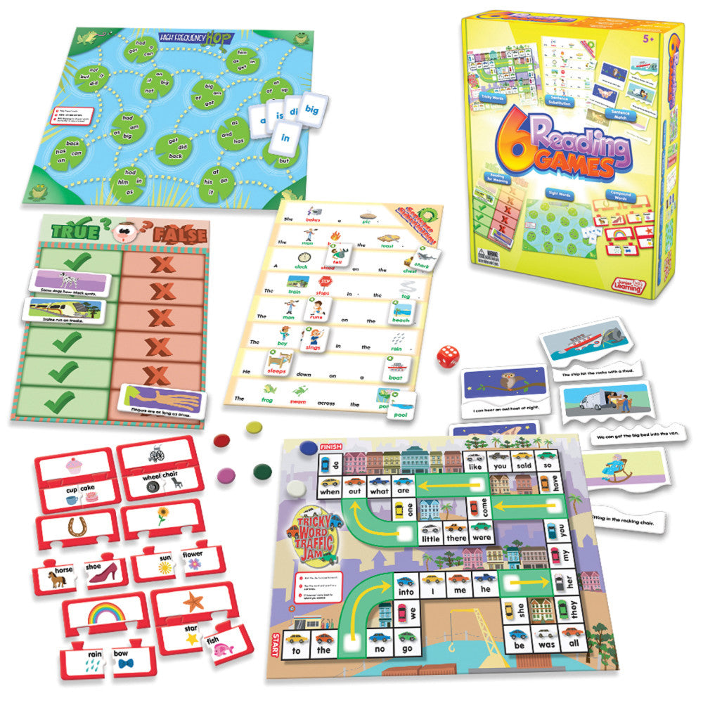 Junior Learning 6-in-1 Reading Games Set - Educational Board Game for Ages 5-6