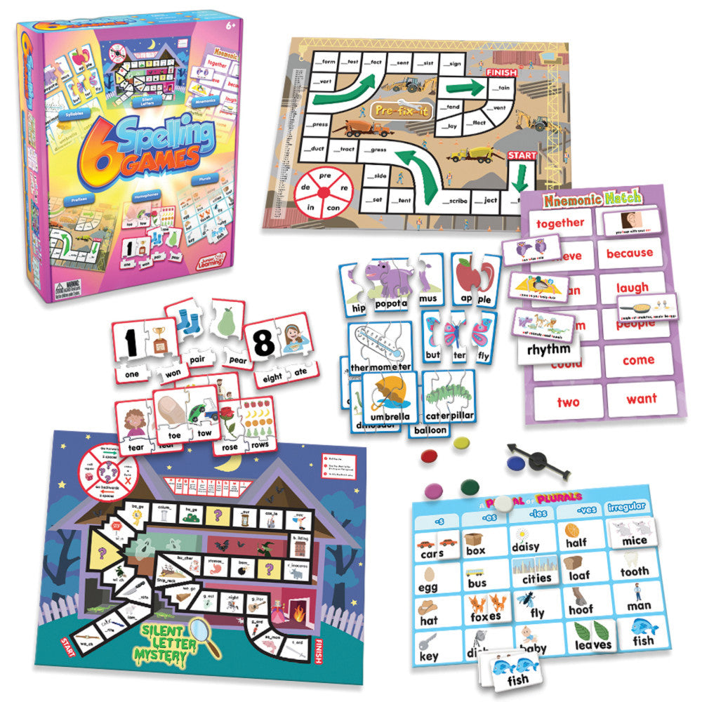 Junior Learning 6-in-1 Spelling Games Set - Educational Board Game for Kids