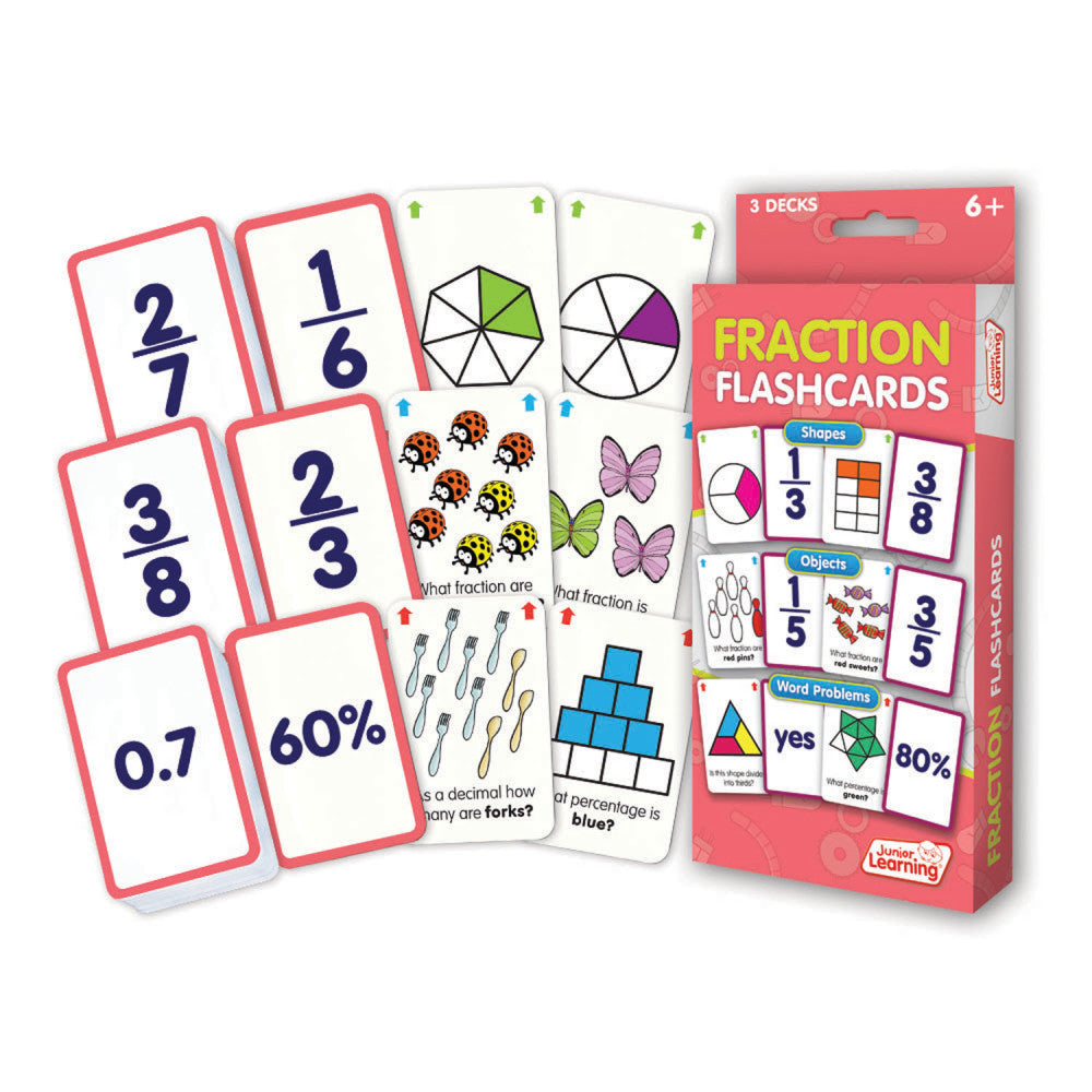 Junior Learning Fraction Flashcards Set - Educational Math Game for Ages 6-9+