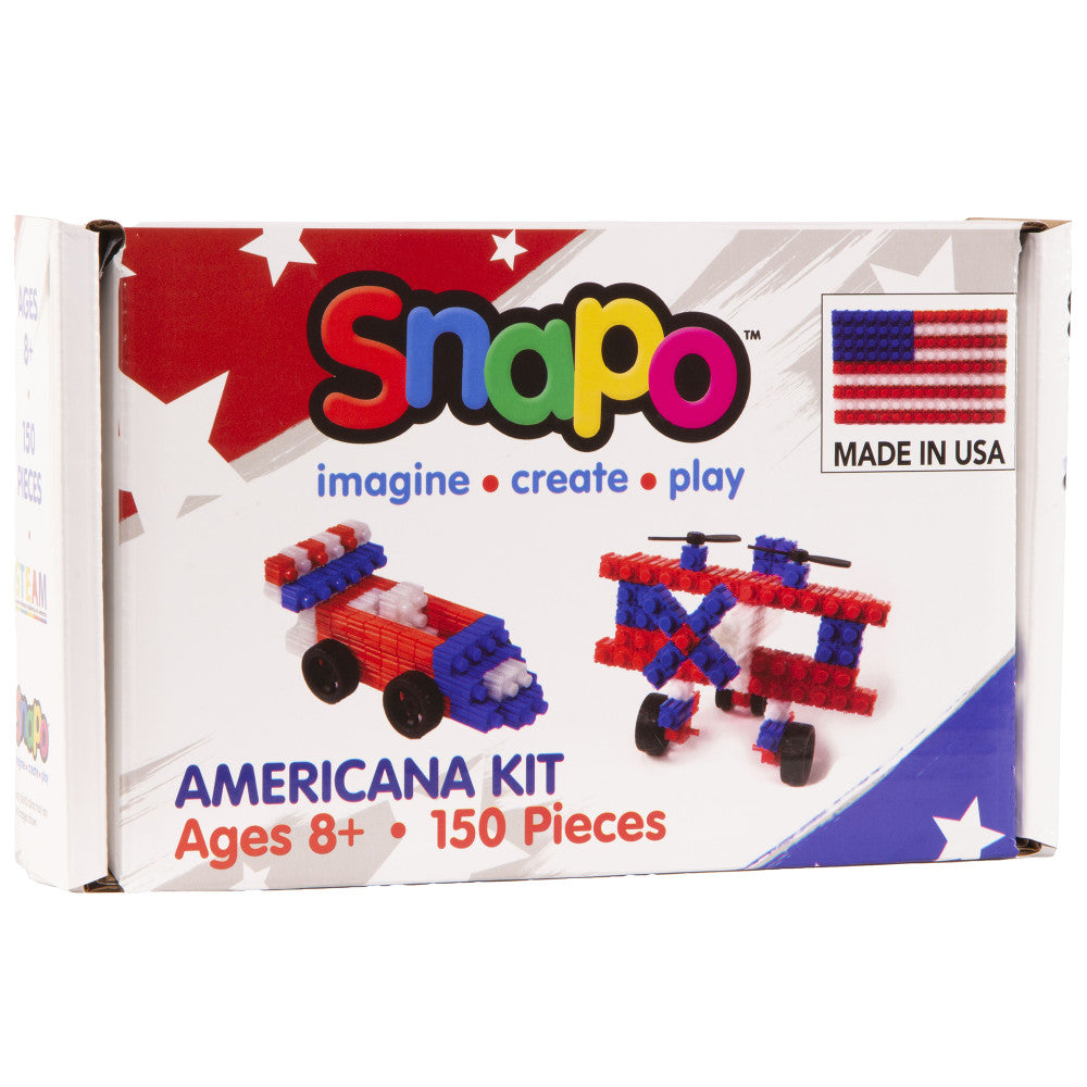 Snapo: Americana Kit - 150 pcs - Red-White-Blue Blocks & Wheels