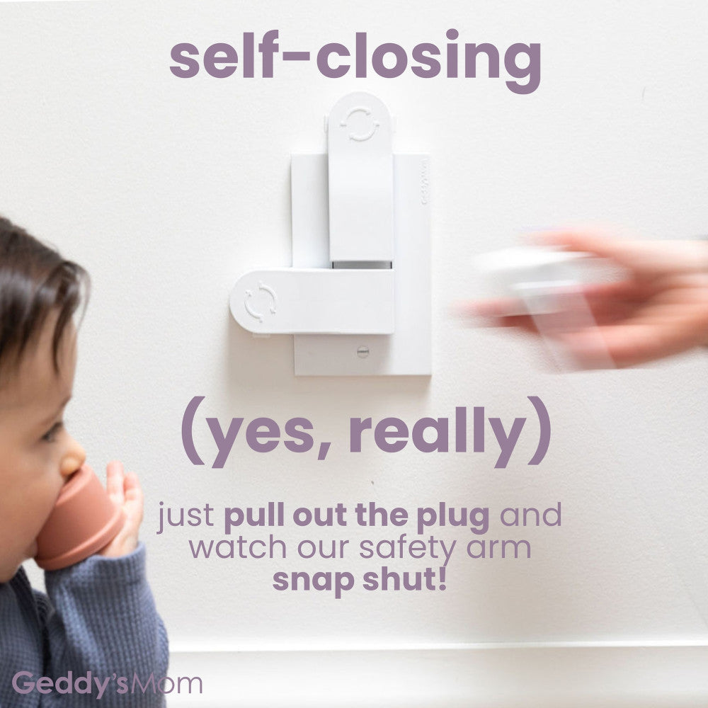 Geddy's Mom: Shut Your Face - White - Self-Closing Outlet Safety Cover For 2-Screw Decora Outlets