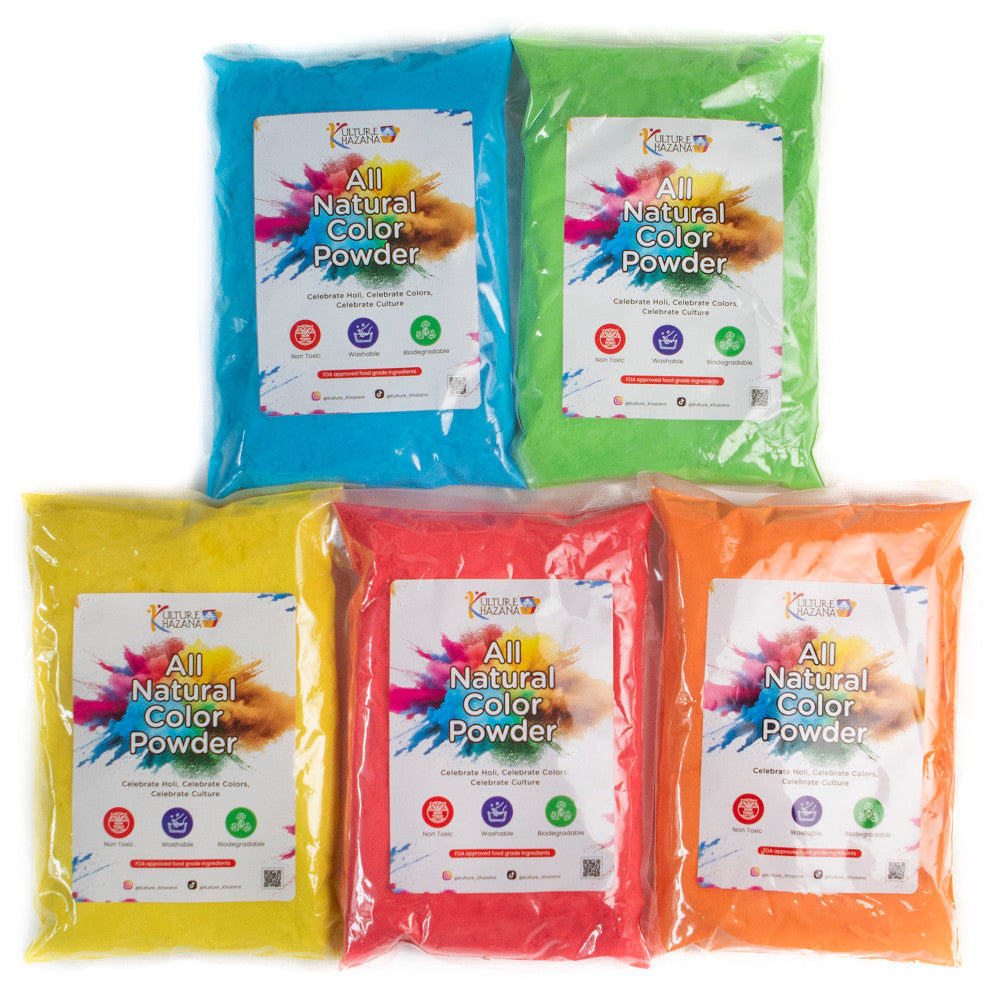 Kulture Khazana Natural Holi Color Powder - 5 Pack, 1lb Each, Washable