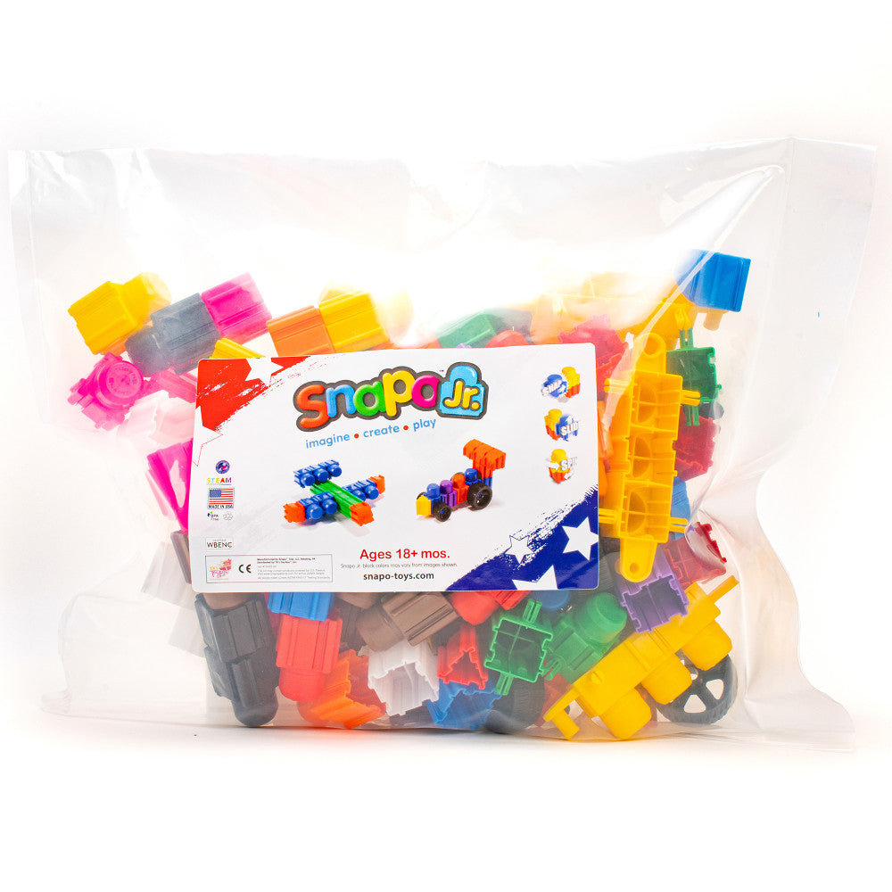 Snapo Jr. Mega Builder's Kit - 125 pcs - Colorful Blocks & Wheels