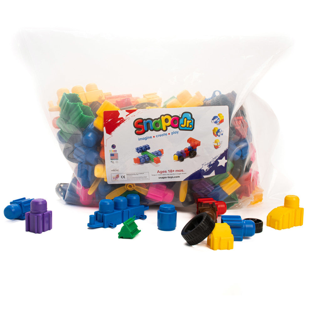 Snapo Jr. Ultimate Builder's Kit - 250 pcs - Colorful Blocks & Wheels