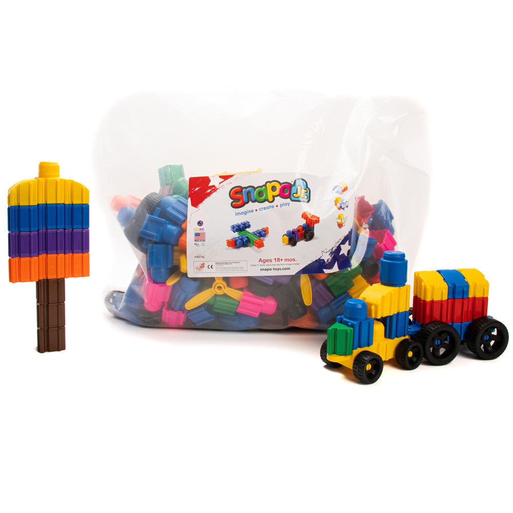 Snapo Jr. Ultimate Builder's Kit - 250 pcs - Colorful Blocks & Wheels