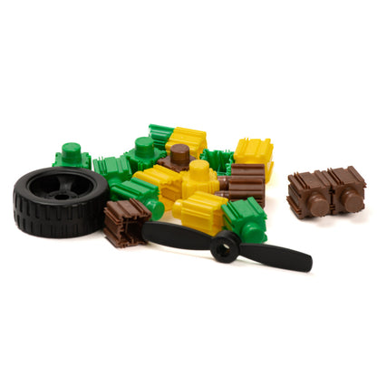 Snapo: Mine World Creator Kit - 200 pcs - Green-Yellow Brown Blocks & Wheels