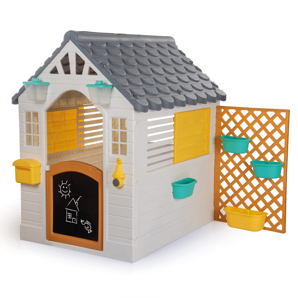 Dolu: Garden Playhouse With Fence - White-Grey-Yellow - Kids-Toddlers 2+