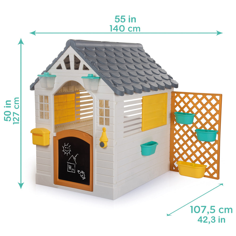 Dolu: Garden Playhouse With Fence - White-Grey-Yellow - Kids-Toddlers 2+