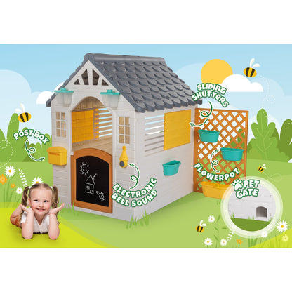 Dolu: Garden Playhouse With Fence - White-Grey-Yellow - Kids-Toddlers 2+