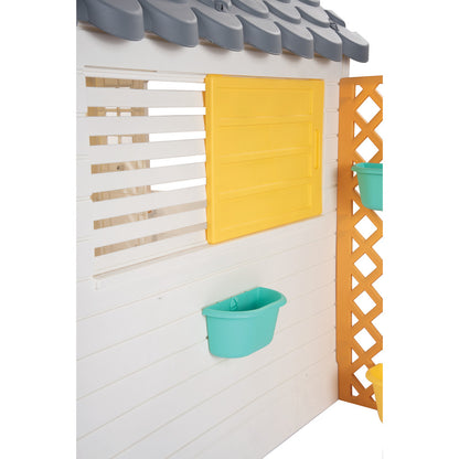 Dolu: Garden Playhouse With Fence - White-Grey-Yellow - Kids-Toddlers 2+