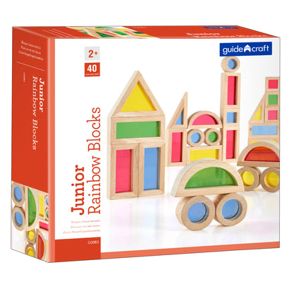 Guidecraft Jr. Rainbow Blocks 40-Piece Set - Colorful Building Blocks for Toddlers