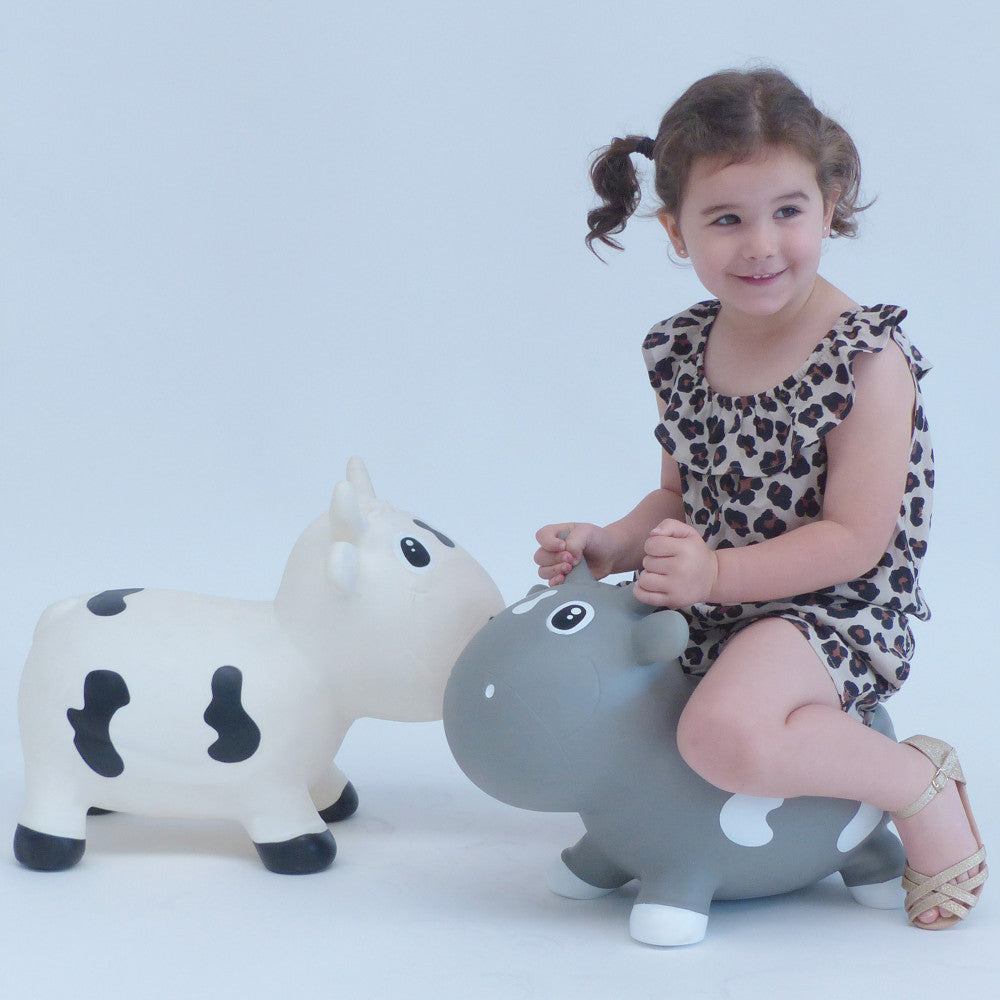 Pop It Up: Kidzzfarm Bouncing Cow: Junior - Grey - Inflatable Animal Hopper