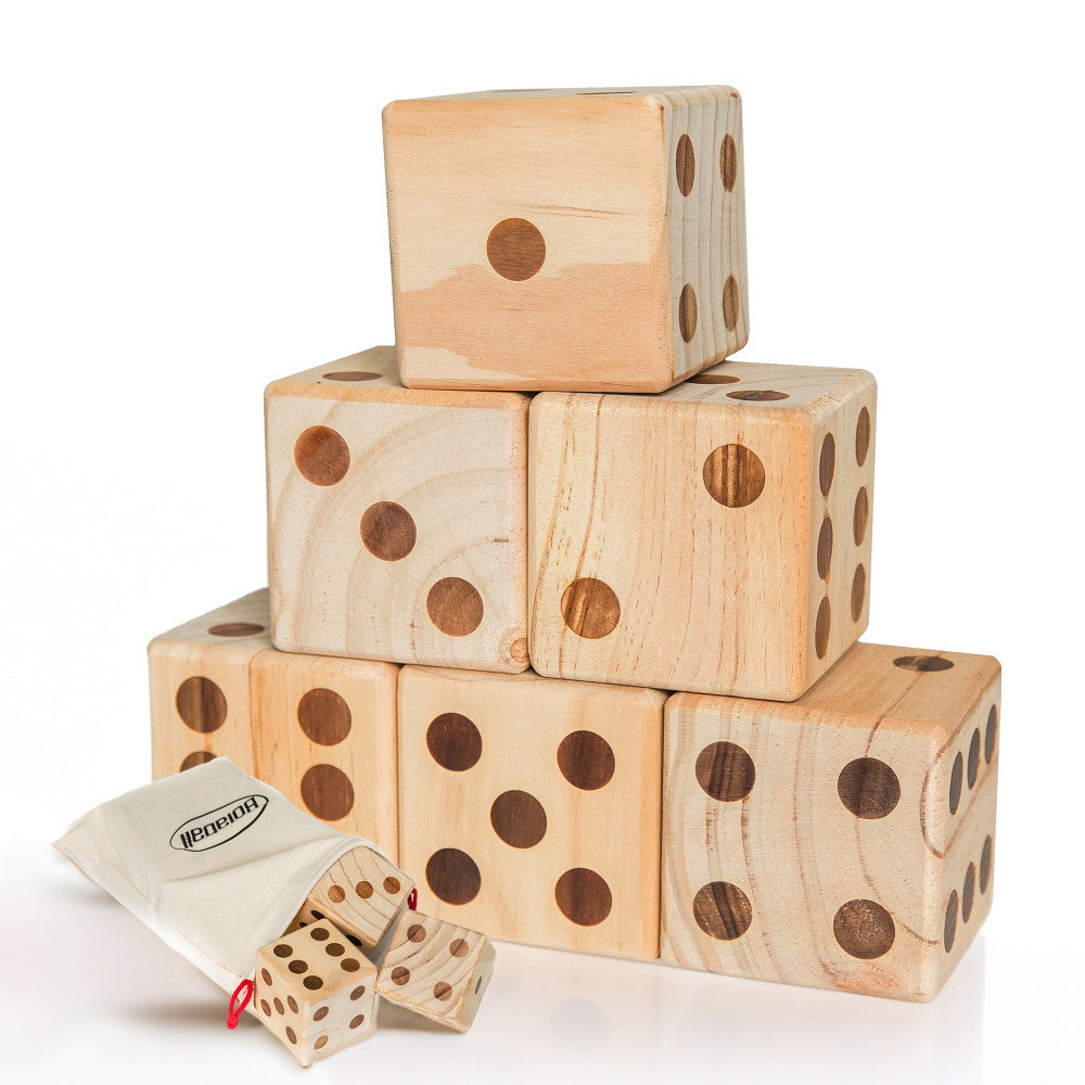 Bolaball: Giant Wooden Yard Dice Set - 6 Dice w/ Carry Bag