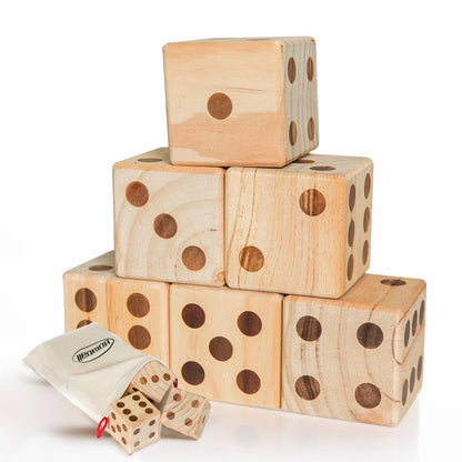 Bolaball Giant Wooden Yard Dice Set - 6 Premium Dice with Carry Bag for Outdoor & Indoor Play