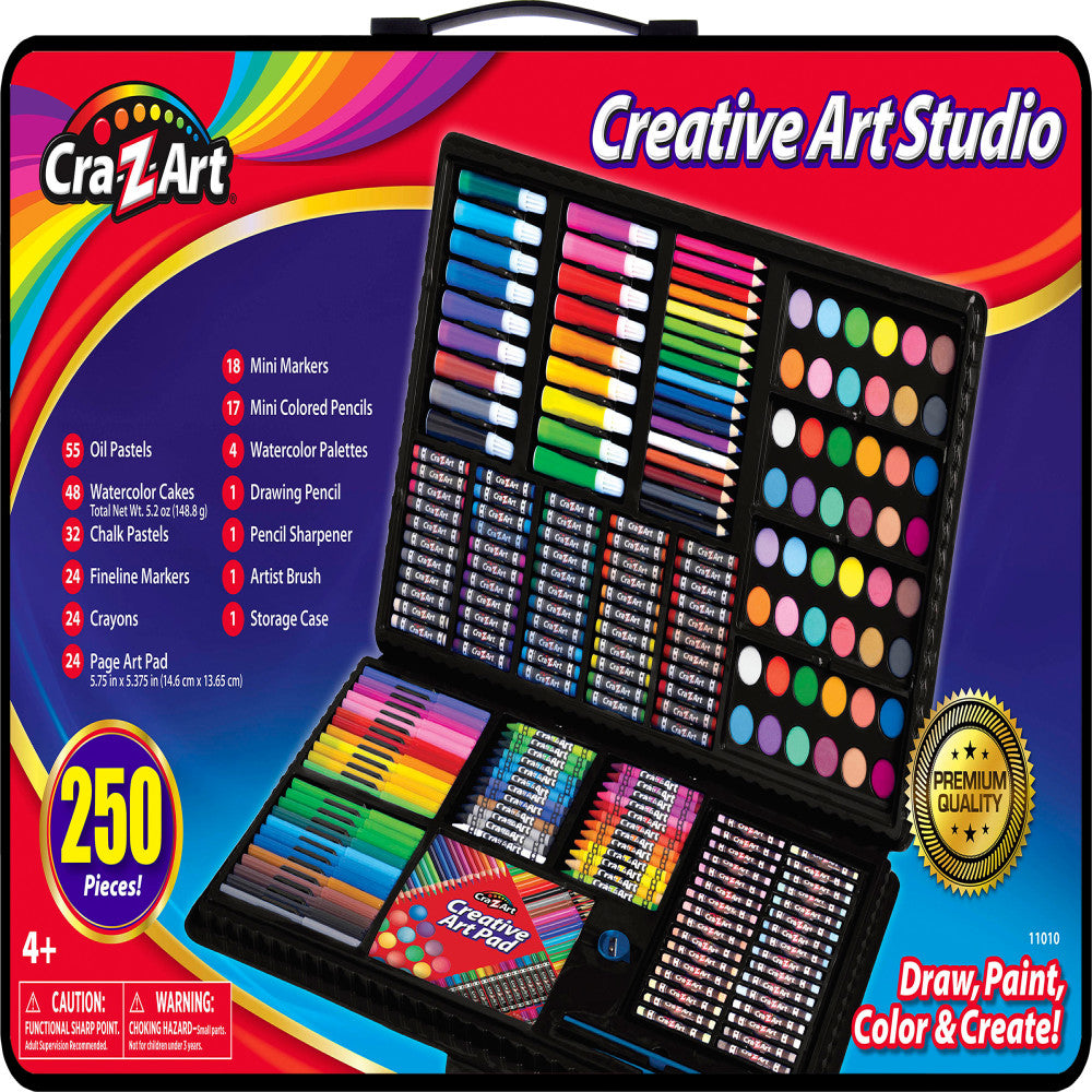 Cra-Z-Art 250 Piece Creative Art Studio - Comprehensive Drawing, Painting & Coloring Kit