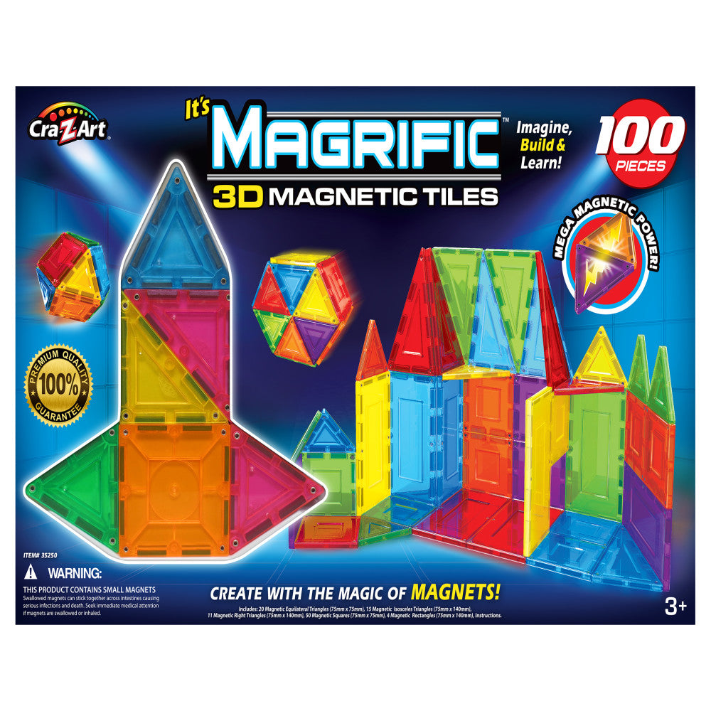 Cra-Z-Art Magrific 100-Piece 3D Magnetic Tiles Set - Colorful Building Toy