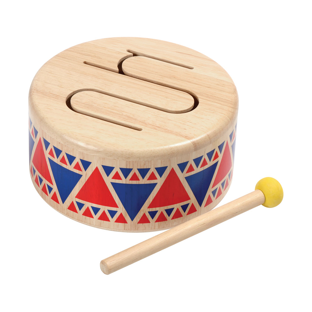 Plan Toys Solid Wooden Drum with Drumstick