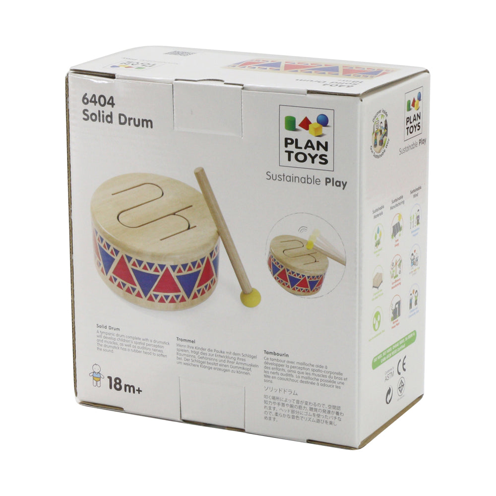 Plan Toys Solid Wooden Drum with Drumstick