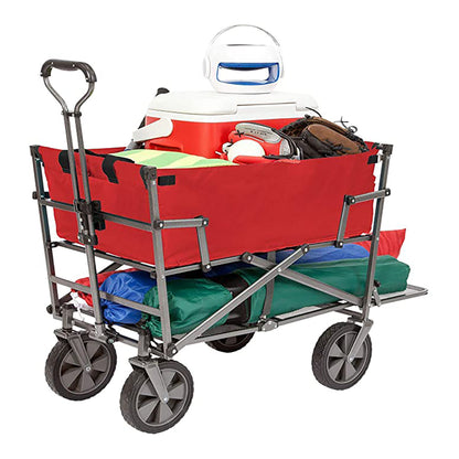 Mac Sports Double Decker Wagon: Red - Collapsible Outdoor Utility Garden Cart, 150 Lb Capacity