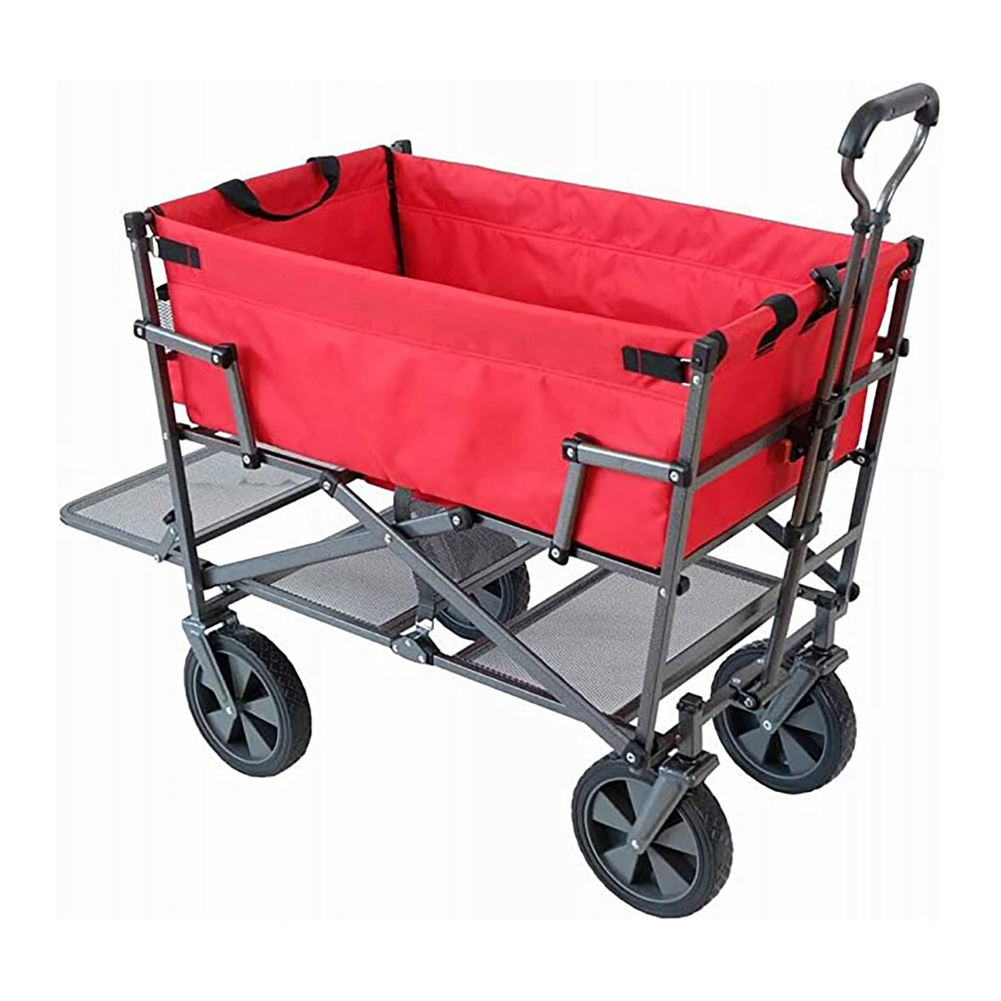 Mac Sports Double Decker Wagon: Red - Collapsible Outdoor Utility Garden Cart, 150 Lb Capacity