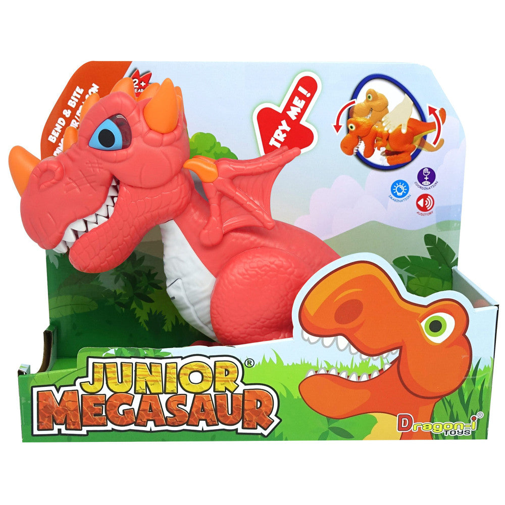 Junior Megasaur Bend & Bite Red Dragon - Interactive Dinosaur Toy for Kids Ages 2+