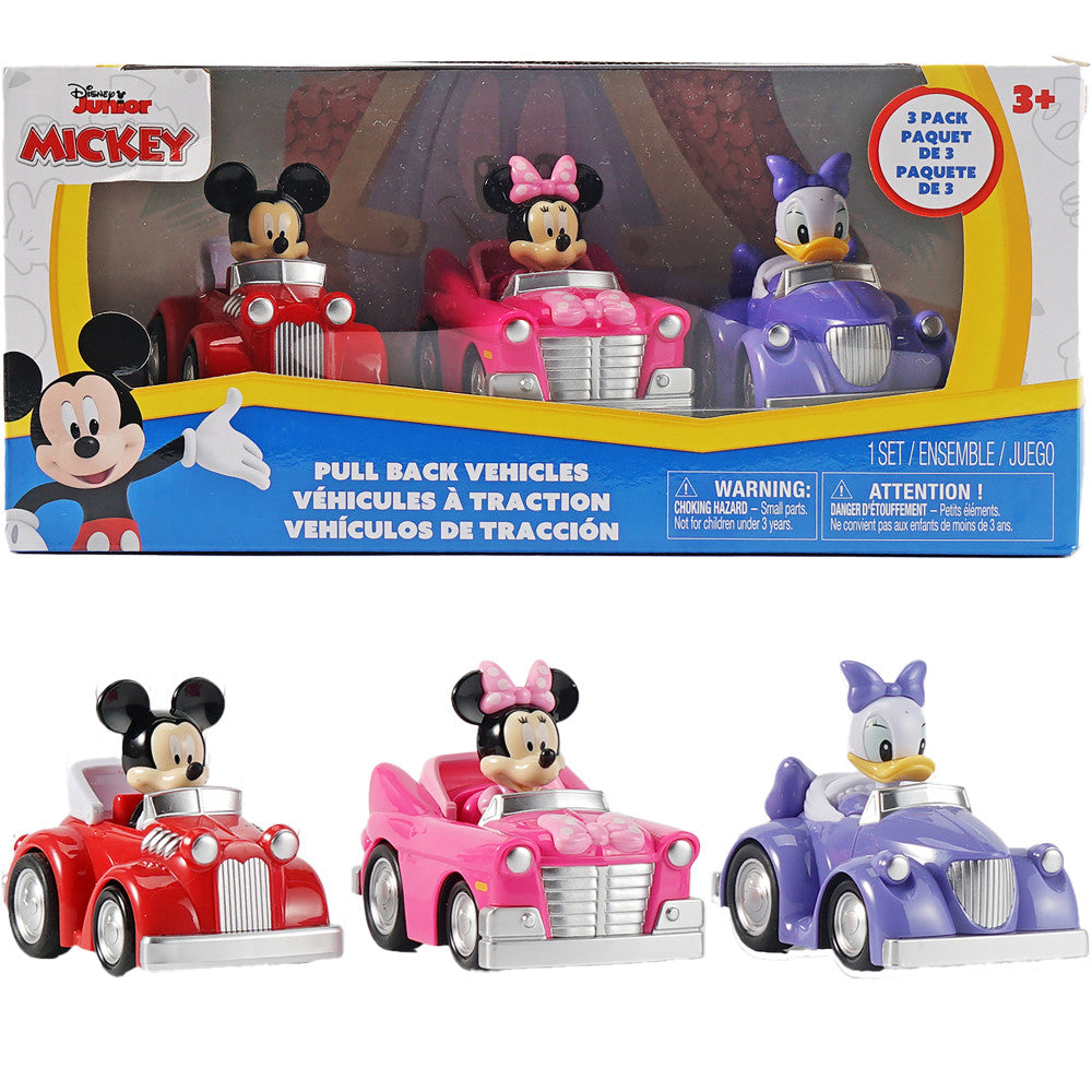 Disney Junior: 3 Pack Pull-Back Toy Vehicles - Mickey, Minnie & Daisy