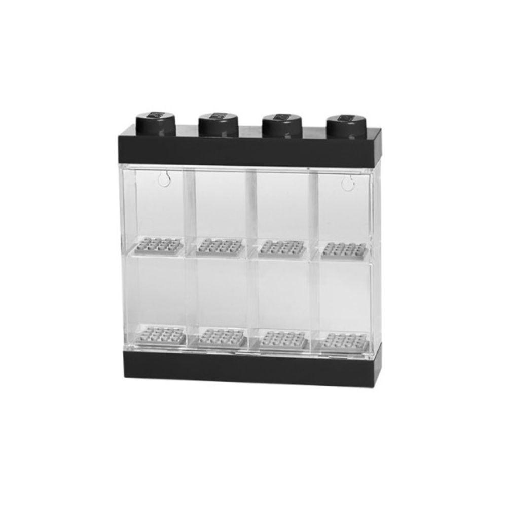 LEGO Minifigure Display Case 8, Stackable Wall-Mountable Black Showcase