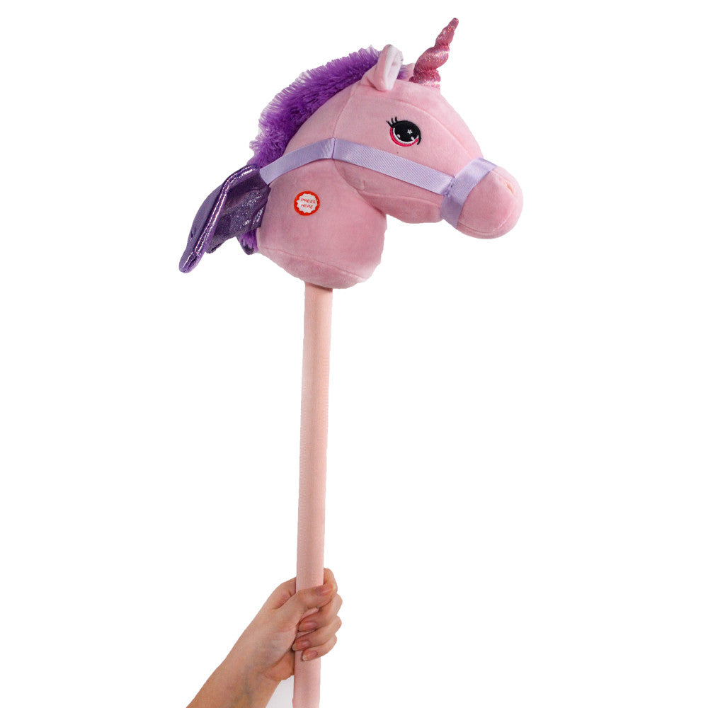 PonyLand Pink Unicorn Stick Horse with Sound ‚Äì Plush Toy