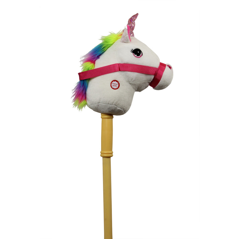 Toys R Us Enchanting 37 inch Interactive Unicorn Stick Horse with Rainbow Mane and Sound