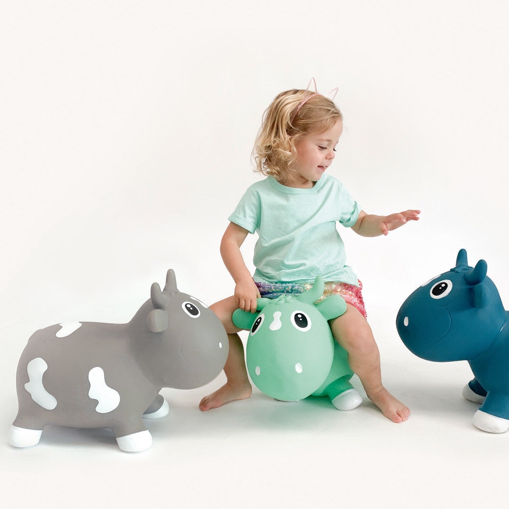 Pop It Up: Kidzzfarm Bouncing Cow: Junior - Blue - Inflatable Animal Hopper