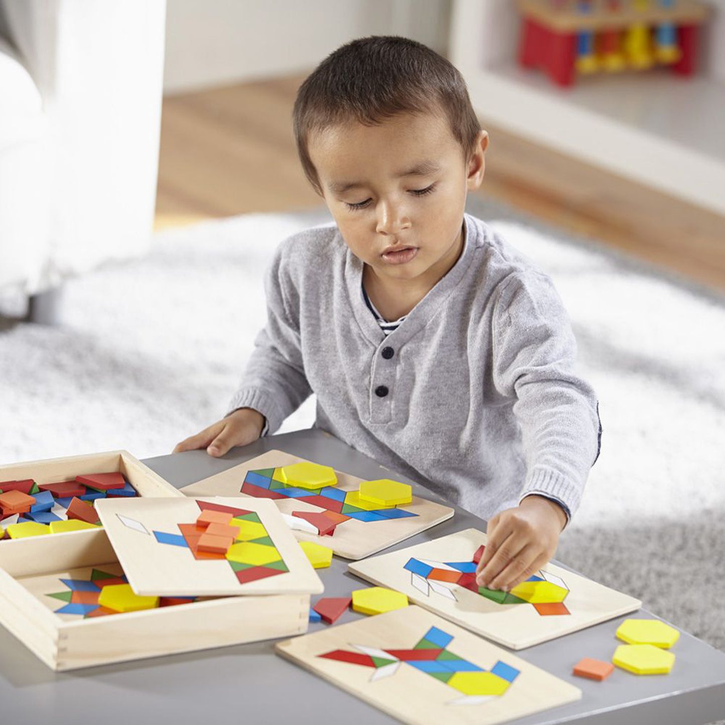 Melissa & Doug Wooden Pattern Blocks & Boards - Creative Colorful Educational Toy