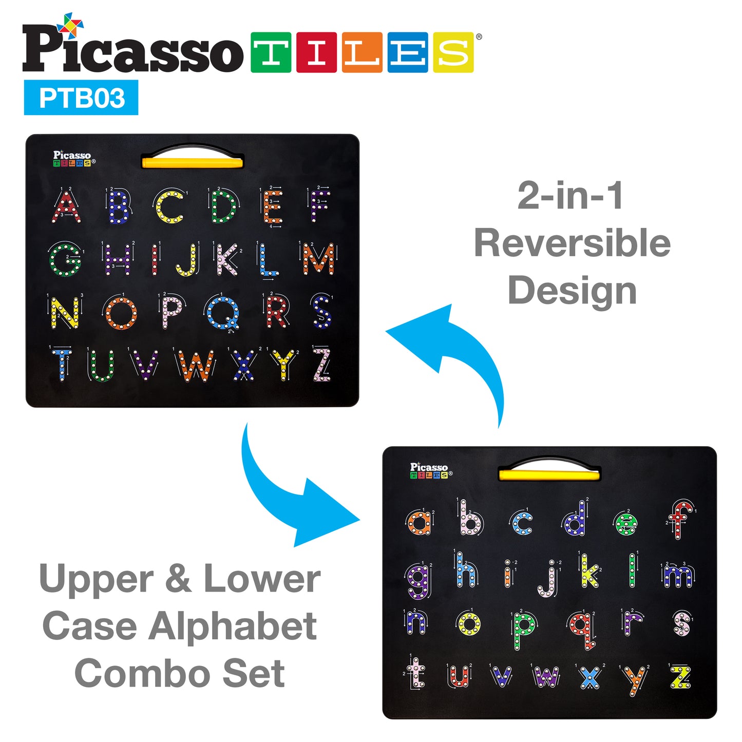 PicassoTiles Alphabet Double-Sided Magnetic Drawing Board - 12" x 10"